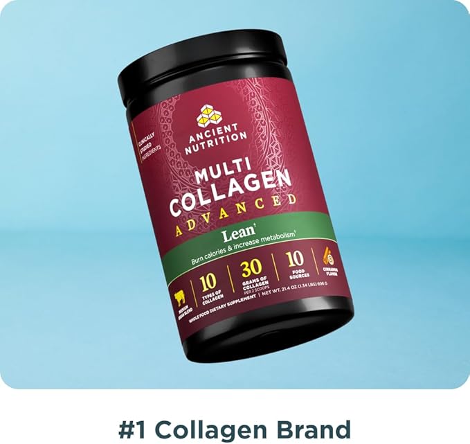 Ancient Nutrition Advanced Hydrolyzed Collagen Peptides Powder Protein Lean with Probiotics and Vitamin C, Cinnamon, for Women & Men, Supports Healthy Weight Management & Muscle Building, 25 Servings