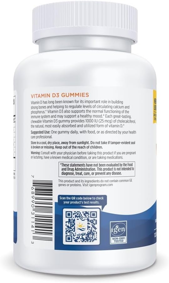 Nordic Naturals Vitamin D3 Gummies, Wild Berry - 120 Gummies - 1000 IU Vitamin D3, 1.4 mg Iron - Great Taste - Healthy Bones, Mood & Immune System Function - Non-GMO - 120 Servings