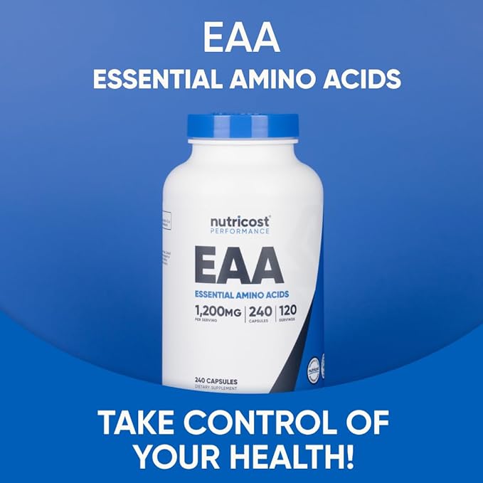 Nutricost EAA Capsules 1200mg, 240 Capsules - Essential Amino Acids, 120 Servings - Non-GMO, Gluten Free & Vegan