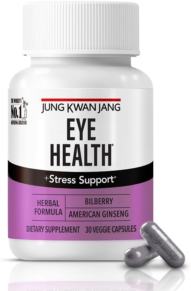 JungKwanJang Eye Health Support with Bilberry (166mg) and American Ginseng (143mg) for Vision Care, Reduced Eye Strain, Cognitive Support, 30 Capsules for Men and Women