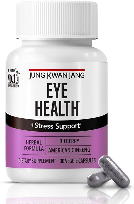 JungKwanJang Eye Health Support with Bilberry (166mg) and American Ginseng (143mg) for Vision Care, Reduced Eye Strain, Cognitive Support, 30 Capsules for Men and Women