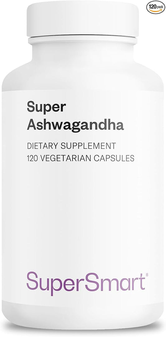 SuperSmart - Super Ashwagandha 600mg per Day (Patented) - KSM-66 Ashwagandha - High Potency 5% Withanolides | Non-GMO & Gluten Free - 120 Vegetarian Capsules