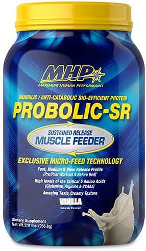 Maximum Human Performance Probolic-SR Sustained Release Protein Powder, 24g Protein, BCAAs, Glutamine, Arginine, Pre-Workout, Post-Workout, Nighttime Protein, 2lbs, 26 Servings, Vanilla