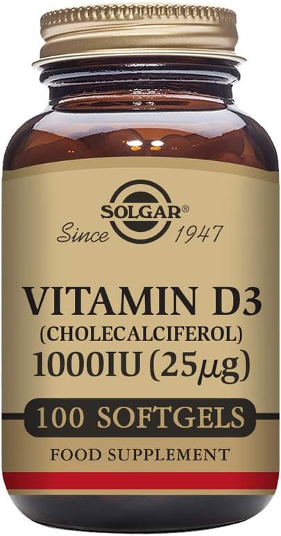 Solgar Vitamin D3 (Cholecalciferol) 25 mcg (1000 IU), 100 Softgels - Helps Maintain Healthy Bones & Teeth - Immune System Support - Non-GMO, Gluten Free, Dairy Free - 100 Servings