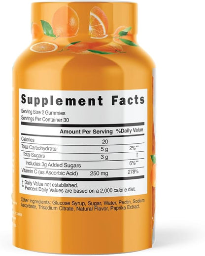 MYVIDAPURE Vitamin C Gummy Slices Natural Orange Flavor Non-GMO Vegan Friendly Gluten Free Gelatin Free (60 Gummies)
