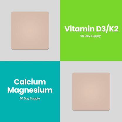 Bone Health Complete Duo Lifestyle Patches Vita D3/K2, Calcium Magnesium - Self Adhesive Time Release Topical Patch, 8-10 Hours (60 Day Supply)