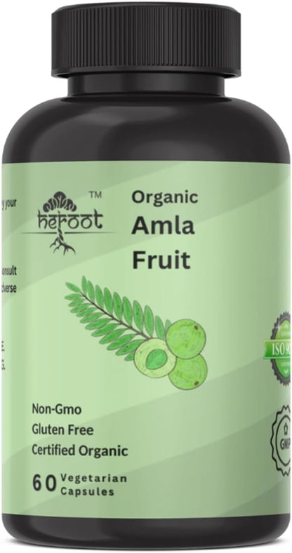 Organic Amla Capsules - Indian Gooseberry for Natural Vitamin C, Support for Skin & Hair 120 Capsules