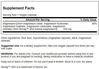 Swanson Simag Marine Magnesium 200 Milligrams Elemental 200 Milligrams 60 Veg Capsules