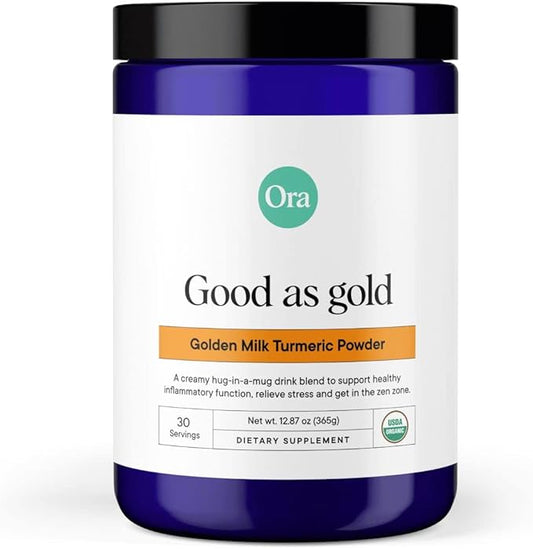 Ora Organic Golden Milk Powder - Ayurvedic Turmeric Powder with Organic Adaptogens - Ashwagandha, Reishi and Ginger | Organic, Gluten-Free, Soy-Free, Vegan, Non-GMO - Maple & Vanilla, 30 Servings