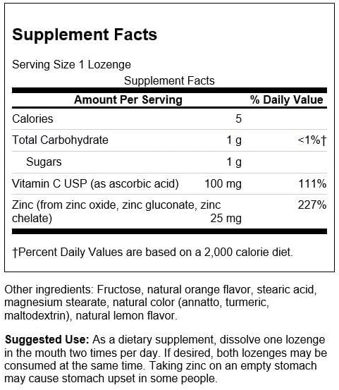 Swanson Zinc & Vitamin C Lozenges 25/100 Milligrams 200 Lozenges