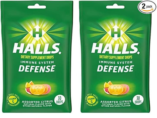 Halls Cough Drops, Assorted Citrus, 30-ct (Pack of 2)