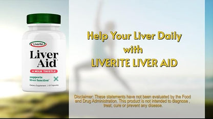 LIVERITE Liver Aid with Milk Thistle 60 Capsules, Liver Support, Liver Cleanse, Liver Care, Liver Function, Energy