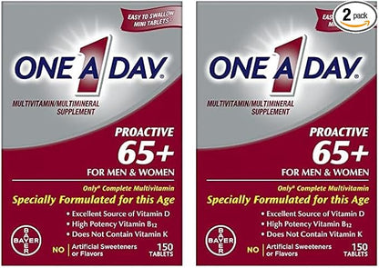 ONE A DAY Proactive 65+, Mens & Womens Multivitamin, Supplement with Vitamin A, Vitamin C, Vitamin D, and Zinc for Immune Health Support*, Calcium, Folic Acid & More, Tablet 150 Count (Pack of 2)