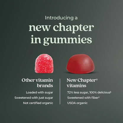 New Chapter Organic Vitamin D3+ Gummies – 72% Less Sugar§, 1,000 IU USDA Organic Vitamin D, ONE Daily Gummy for Strong Bones & Muscle Function, Non-GMO, Gluten Free, Mixed Berry Flavored, 60ct