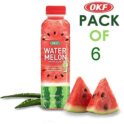 OKF Watermelon Aloe Vera Drink, Real Juice & Gel, 16.9 oz (6 Pack)