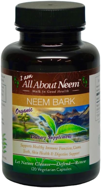 Neem Bark Capsules 400 mg Organic Fresh Ground Neem Bark Powder Grown in America 120 Count & Made in USA Vegan