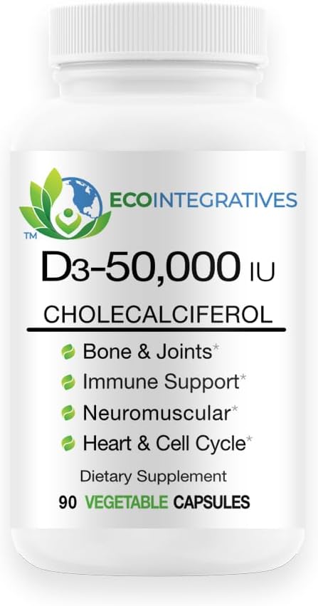 Vitamin D3-50,000 IU Cholecalciferol Helps Maintain Healthy Bones & Teeth, Bone Density, Muscles, Cardiovascular, Neuromuscular, Immune Support 90 Vegetable Capsules