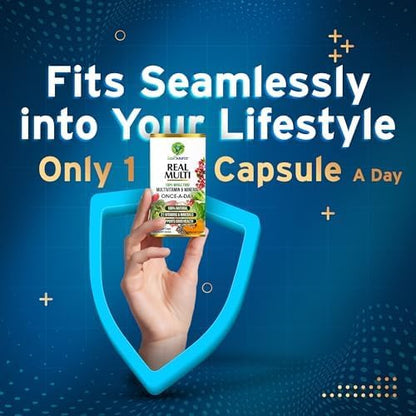 Real Multi, Multivitamin Whole Food Supplement - 21 Vitamins & Minerals Made from Real Food. Vegan, Plant-Based Nutrients Made from Real Fruits Veggies & Whole Foods (30 vcap)