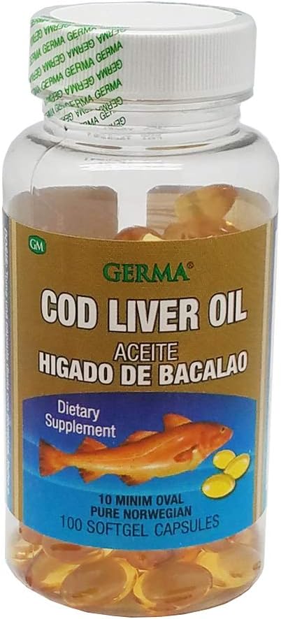 Germa Cod Liver Oil Natural Dietary Supplement. 100 Capsules. Pack of 3