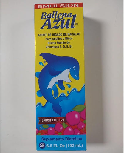 Ballena Azul Aceite de Hígado de Bacalao para Adultos y Niños, COD Liver Oil for Adults and Children, Good Source of Vitamins A,D,E, B1, Dietary Supplement, Omega 3