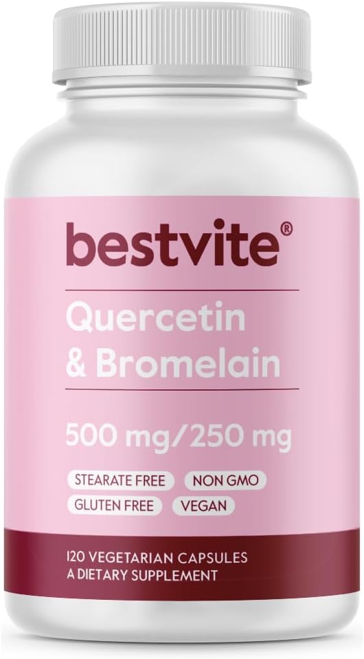 BESTVITE Quercetin with Bromelain 500mg/250mg (120 Vegetarian Capsules) - No Stearates - No Silicon Dioxide - Vegan - Non GMO - Gluten Free