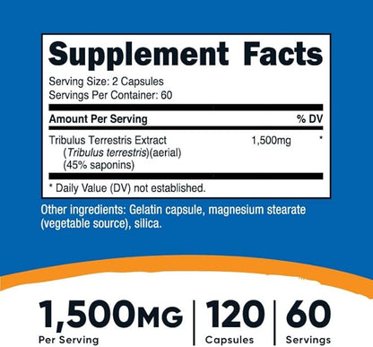 Nutricost Tribulus Terrestris Extract 750mg, 120 Capsules (3 Bottles)