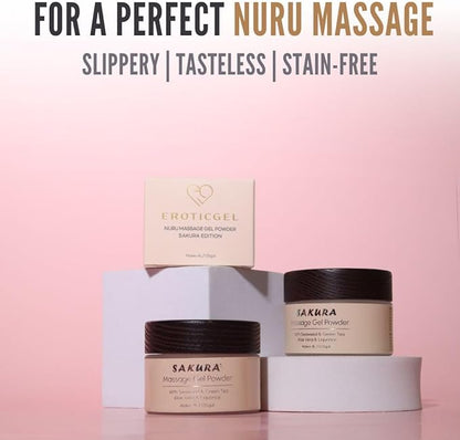 Sakura Edition Nuru Massage Gel Powder 40g | Aloe Vera, Seaweed, Liquorice, & Green Tea | Made in Japan | Paraben & Glycerine Free | Makes 1.05 gal | Unscented, Colorless and Tasteless