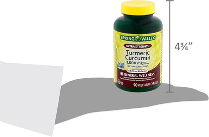Spring Valley Turmeric Curcumin 1500mg- with Black Pepper Capsules, 90ct (Pack of 1), Boxed by Fusion Shop Store