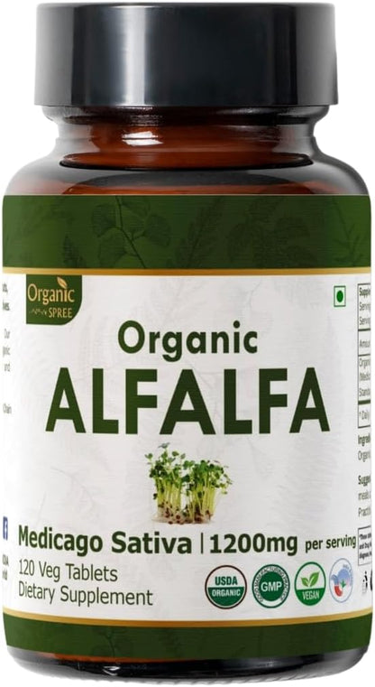 Alfalfa 120 Tablets | Medicago Sativa (Alfalfa) | USDA Organic Certified | Superfood Supplement with Vitamins and Minerals | Organic and Natural 120tab