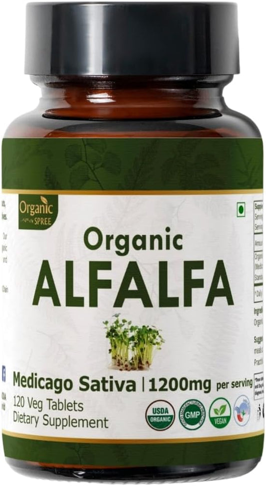 Alfalfa 120 Tablets | Medicago Sativa (Alfalfa) | USDA Organic Certified | Superfood Supplement with Vitamins and Minerals | Organic and Natural 120tab