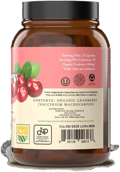 Organic Cranberry Capsules - 100 Count - 475 mg Supplement - Vegan Natural Cranberry Concentrate & Powder Pills
