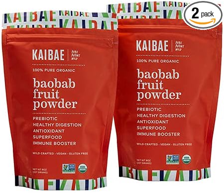 Premium Organic Baobab Powder I Prebiotic Gut Health, Intermittent Fasting, Immunity, Hydration | Vitamin C, Polyphenols, Minerals | Fiber Supplement | 16 oz.