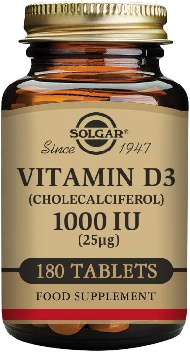 Solgar Vitamin D3 (Cholecalciferol) 25 mcg (1000 IU) - Helps Maintain Healthy Bones & Teeth - Immune System Support - Non-GMO, Gluten Free, Dairy Free, Kosher - Unflavored, 180 Count