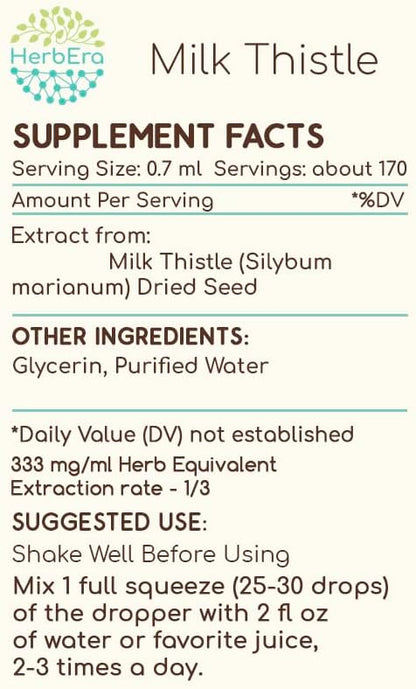 Milk Thistle B120 Alcohol-Free Herbal Extract Tincture, Concentrated Liquid Drops Natural Milk Thistle (Silybum marianum) 4 fl oz