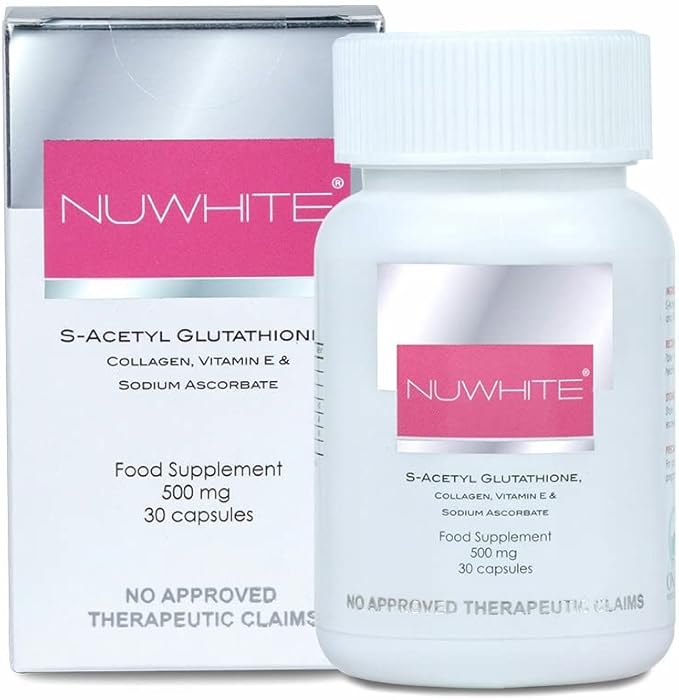 Nu White S-Acetyl Glutathione New Improved Formula Skin Whitening 30 Capsules