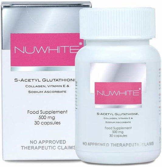 Nu White S-Acetyl Glutathione New Improved Formula Skin Whitening 30 Capsules