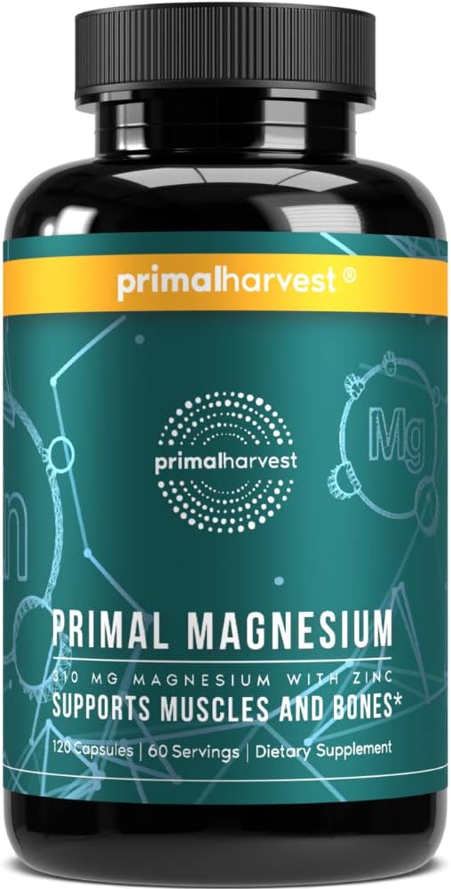 Magnesium Supplement Complex 310mg by Primal Harvest with Magnesium Glycinate, Citrate, Malate, and Zinc 120 Capsules