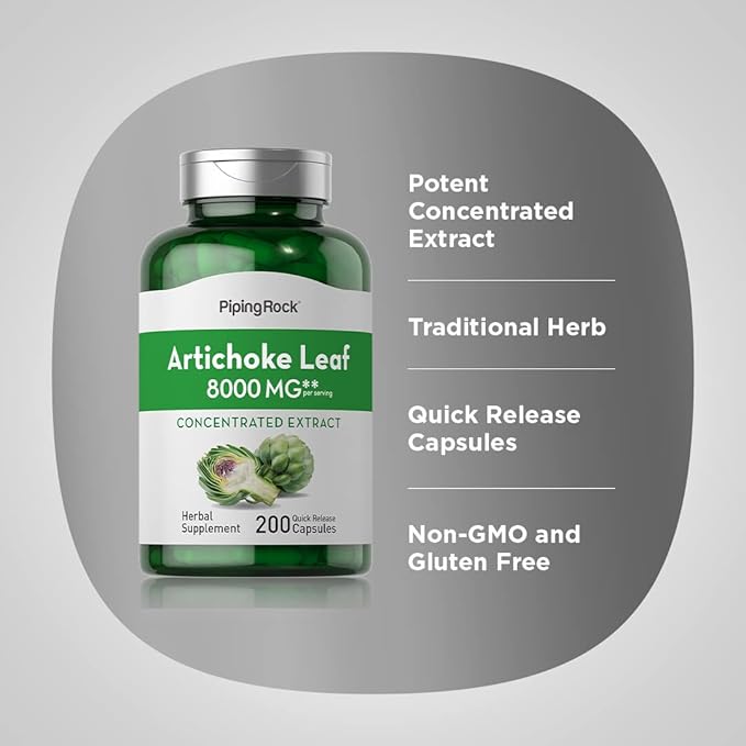 Piping Rock Artichoke Leaf Extract Supplement | 8000mg | 200 Capsules | Non-GMO & Gluten Free