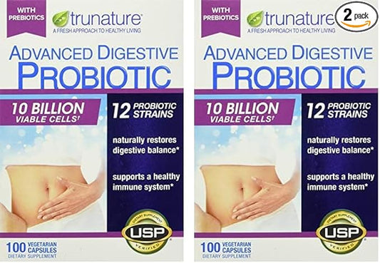 TruNature Advanced Digestive Probiotic, White, 100 Count (Pack of 2)