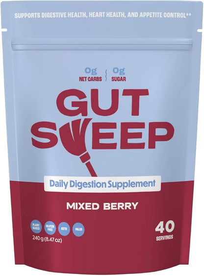Gut Sweep - Daily Digestion Supplement - Psyllium Husk Fiber - Supports Appetite Control - Gluten Free & Plant Based - Keto & Paleo Friendly - 40 Servings - Mixed Berry