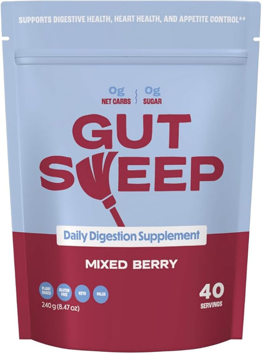 Gut Sweep - Daily Digestion Supplement - Psyllium Husk Fiber - Supports Appetite Control - Gluten Free & Plant Based - Keto & Paleo Friendly - 40 Servings - Mixed Berry
