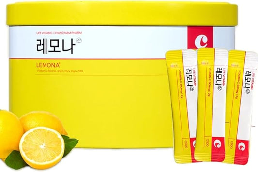 LEMONA Official Vitamin C 500mg, 120 Sticks 4 Month, Immune Support Supplement On-The-Go Vitamin C Individual Packets B6, B2, Easy to Take Daily Energy Boost Korean Lemon Flavored (120*2g)