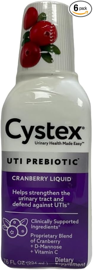 Cystex UTI Prebiotic Cranberry Liquid, Urinary Tract Support with D-Mannose, Vitamin C, and Bromelain, 7.6 FL OZ (Pack of 6)