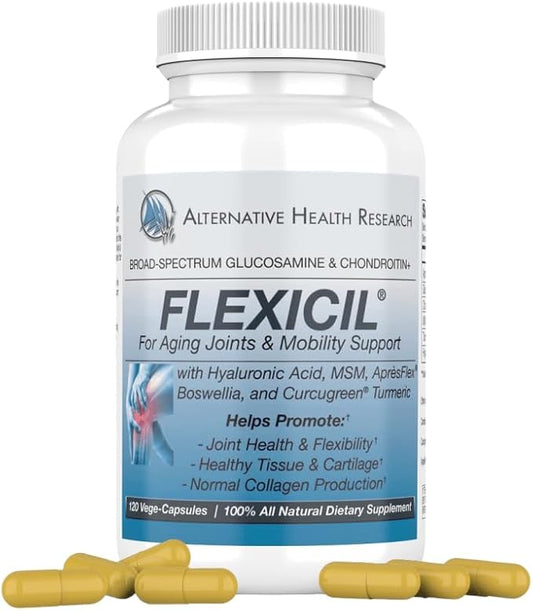 Flexicil Advanced Joint Mobility & Support | Glucosamine, Chondroitin, MSM, Hyaluronic Acid, Turmeric, Boswellia | Broad-Spectrum Bio-Enhanced Ingredients | 120 Vege-Capsules | 30-Day Supply