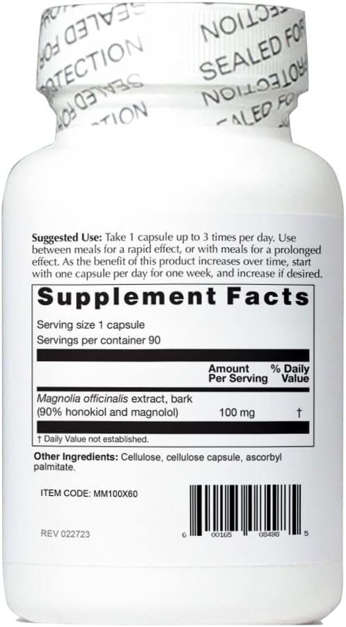 Magnolia Max 100mg 60 Capsules - Even Ratio Honokiol and Magnolol for Calming, Relaxation, and a Good Mood.