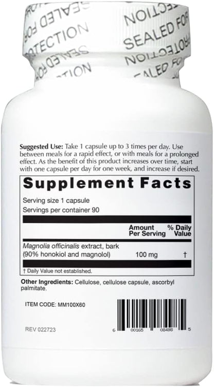 Magnolia Max 100mg 60 Capsules - Even Ratio Honokiol and Magnolol for Calming, Relaxation, and a Good Mood.