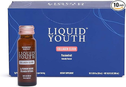 Liquid Collagen Elixir Shot for Women & Men - Premium Liquid Marine Collagen for Hair Growth, Skin, Nail, Bone & Joint Health - Travel-Friendly (Passion Fruit, 10 Servings Per Box)