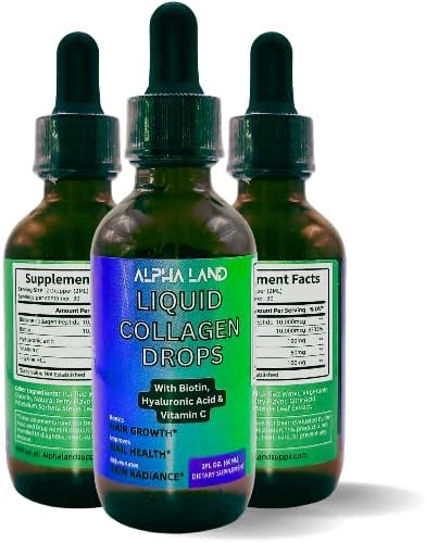 Liquid Collagen - Hyaluronic Acid, Biotin, Vitamin C -Skin Hydration, Hair Growth, Nail Strength - Anti-Aging Beauty Serum Supplement - Drop Form