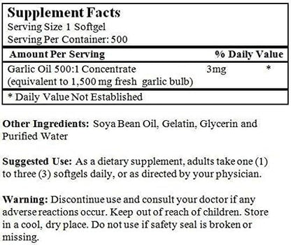 Garlic Oil Concentrate, 1500 Mg 500 Softgels