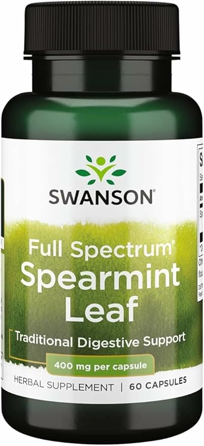 Swanson Spearmint Leaf (Mentha Spicata) - Full Spectrum Herbal Supplement Supporting Digestive Health & Mild Stomach Issues - Natural Formula Supporting Health & Wellness - (60 Capsules, 400mg Each)
